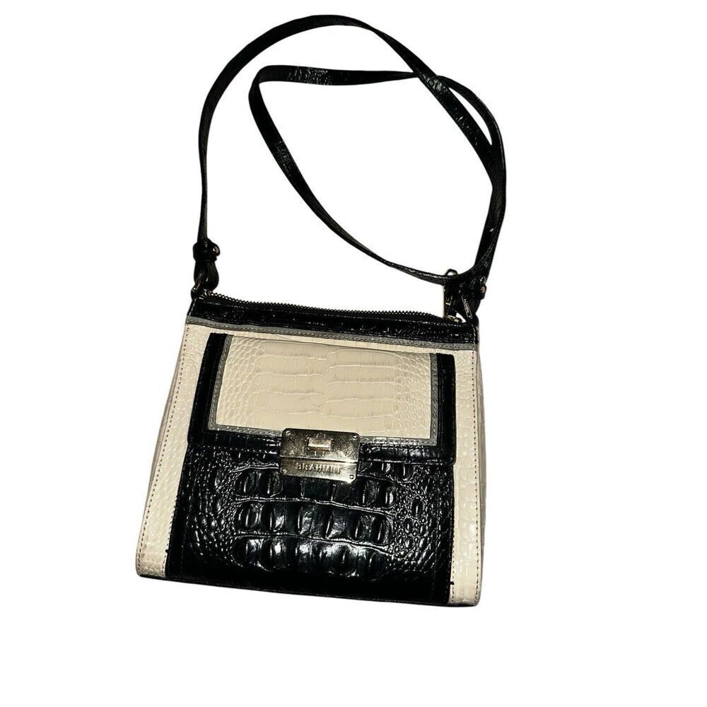 BRAHIM Crossbody Purse Mimosa Melbourne Black /ivory Croc  Embossed Leather Bag